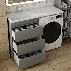Style Line Тумба с раковиной под стиральную машину Даллас 120 L 3 ящика Люкс Plus серая – фотография-2